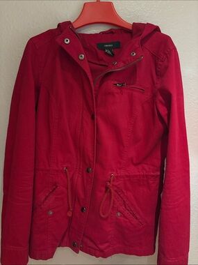 Forever 21 Red Hooded Utility Anorak Jacket